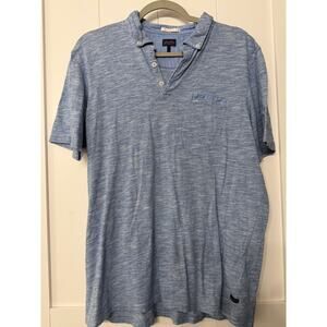 Good Man Brand knit polo shirt featuring a chest pocket size Large in navy blue